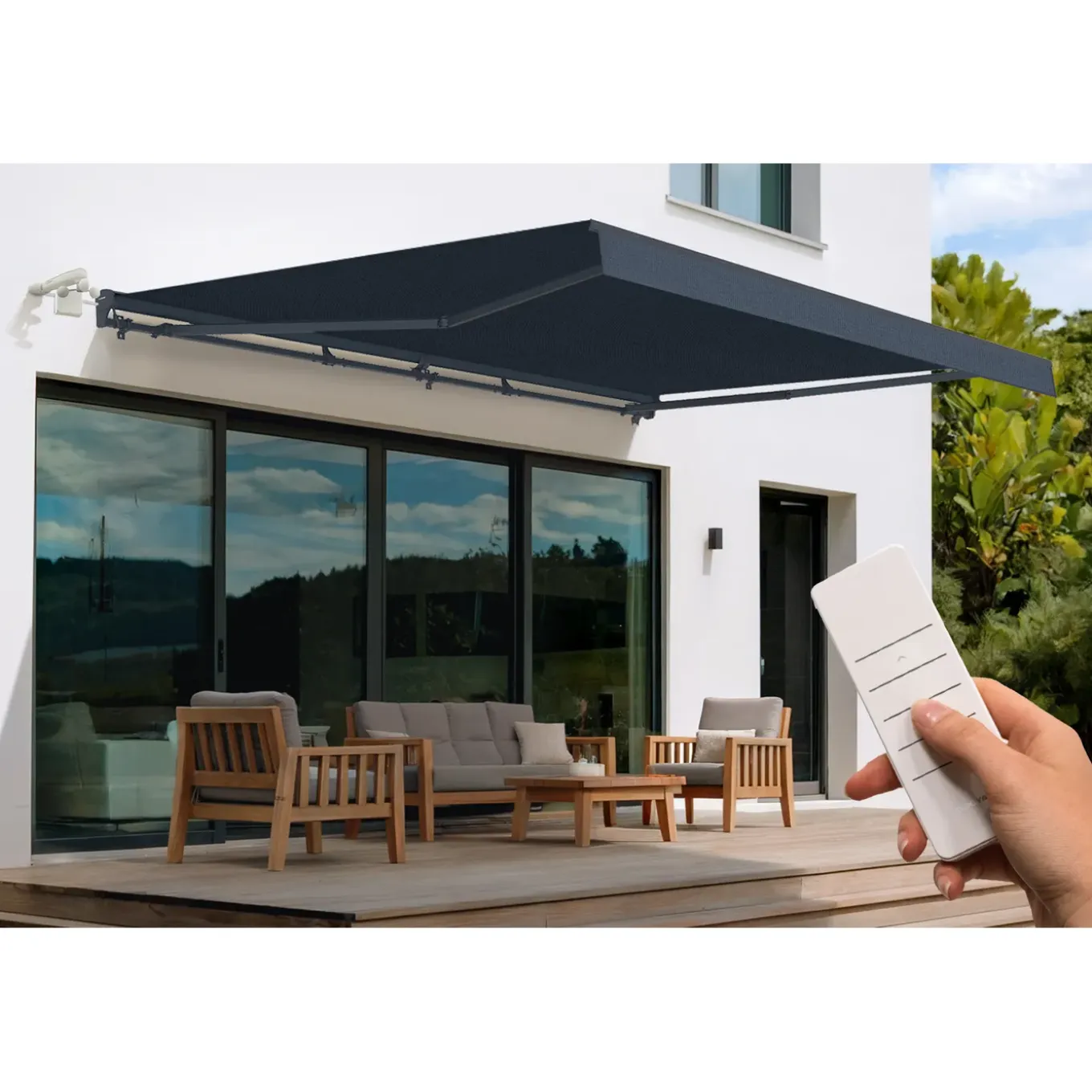 Cazeboo Gemotoriseerde Zonneluifel Fazzio 5x3m - 320g/m² Premium Canvas Grijs