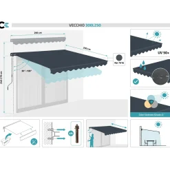 cazeboo Monoblock Luifel Vecchio 3x2,5m - 320g/m² Premium Canvas Grijs