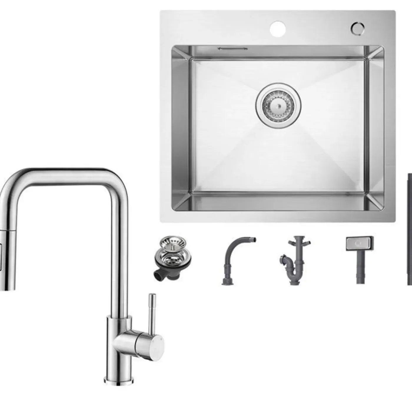CECIPA MAX - Keukenspoelbak - Opbouwmodel, Geborsteld Inox, Uittrekbare Mengkraan