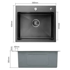 Cecipa Max - Pvd Nano Inox Keukenspoelbak, Enkelvoudig Zwart Bassin - 50 Cm