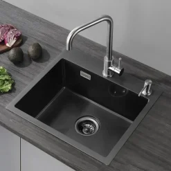 Cecipa Max - Pvd Nano Inox Keukenspoelbak, Enkelvoudig Zwart Bassin - 50 Cm