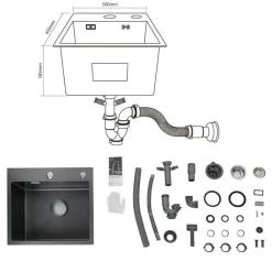 Cecipa Max - Pvd Nano Inox Keukenspoelbak, Enkelvoudig Zwart Bassin - 50 Cm