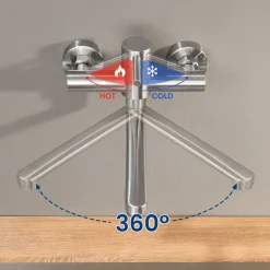 CECIPA MAX - Wandmengkraan Van Geborsteld Roestvrij Staal - 360° Draaibare Uitloop - 40 Cm
