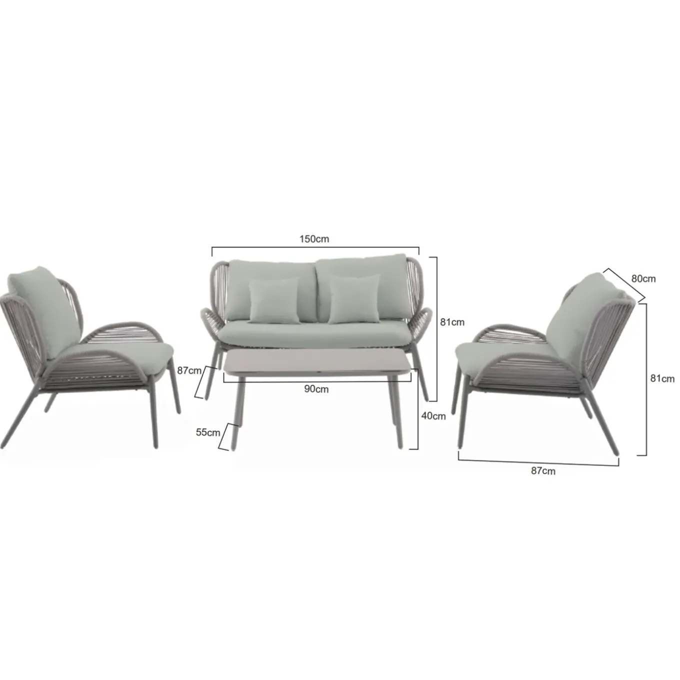Central Park Loungeset Kea - Staal/Wicker - Groen - 4 Personen