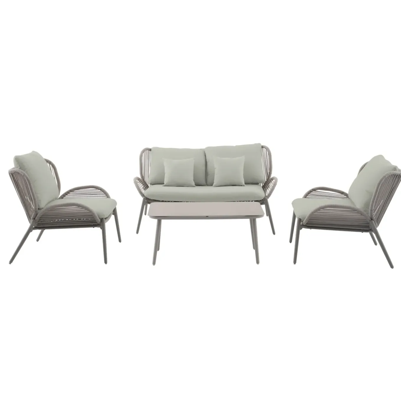 Central Park Loungeset Kea - Staal/Wicker - Groen - 4 Personen