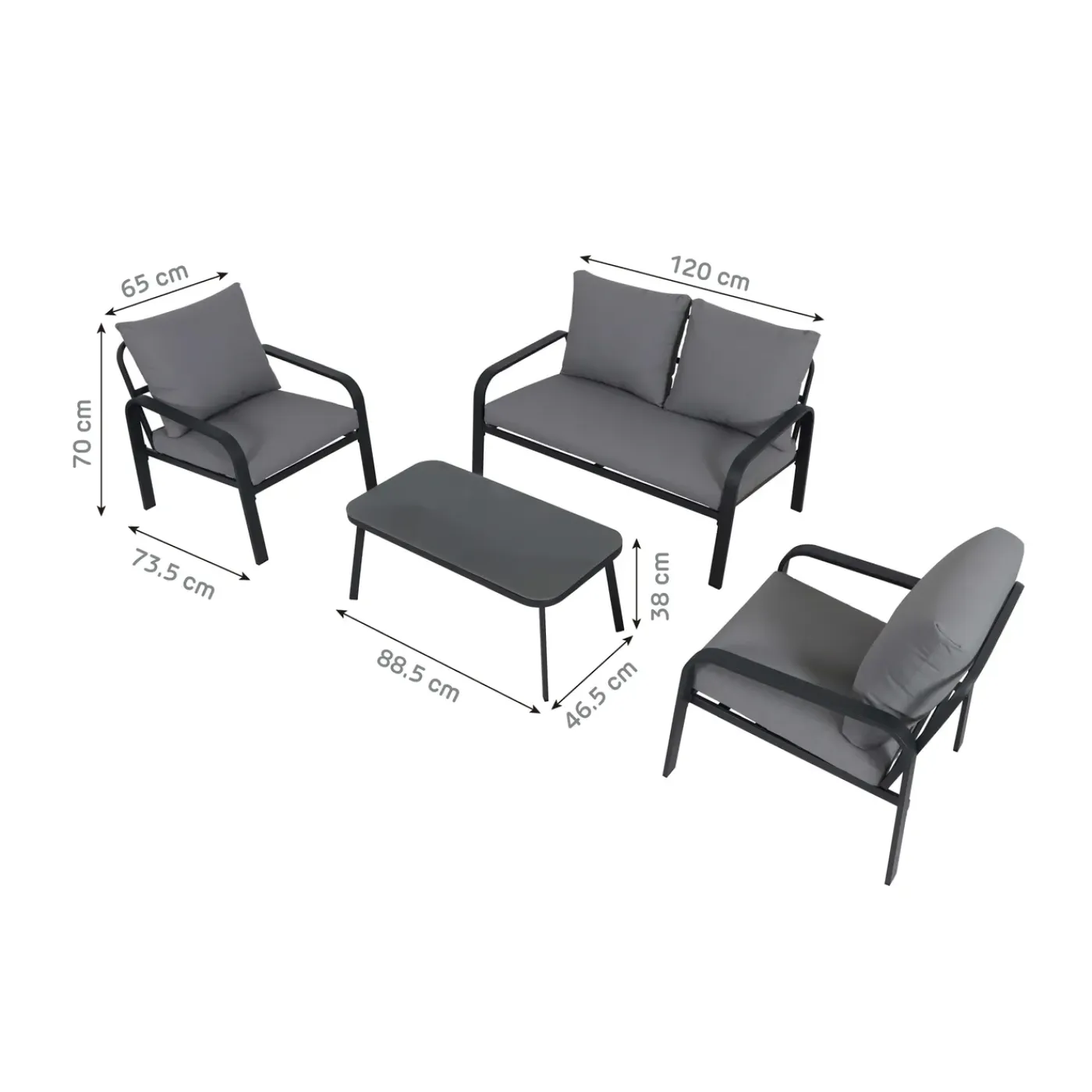 Central Park Loungeset Milos - Staal - Donkergrijs - 4 Personen