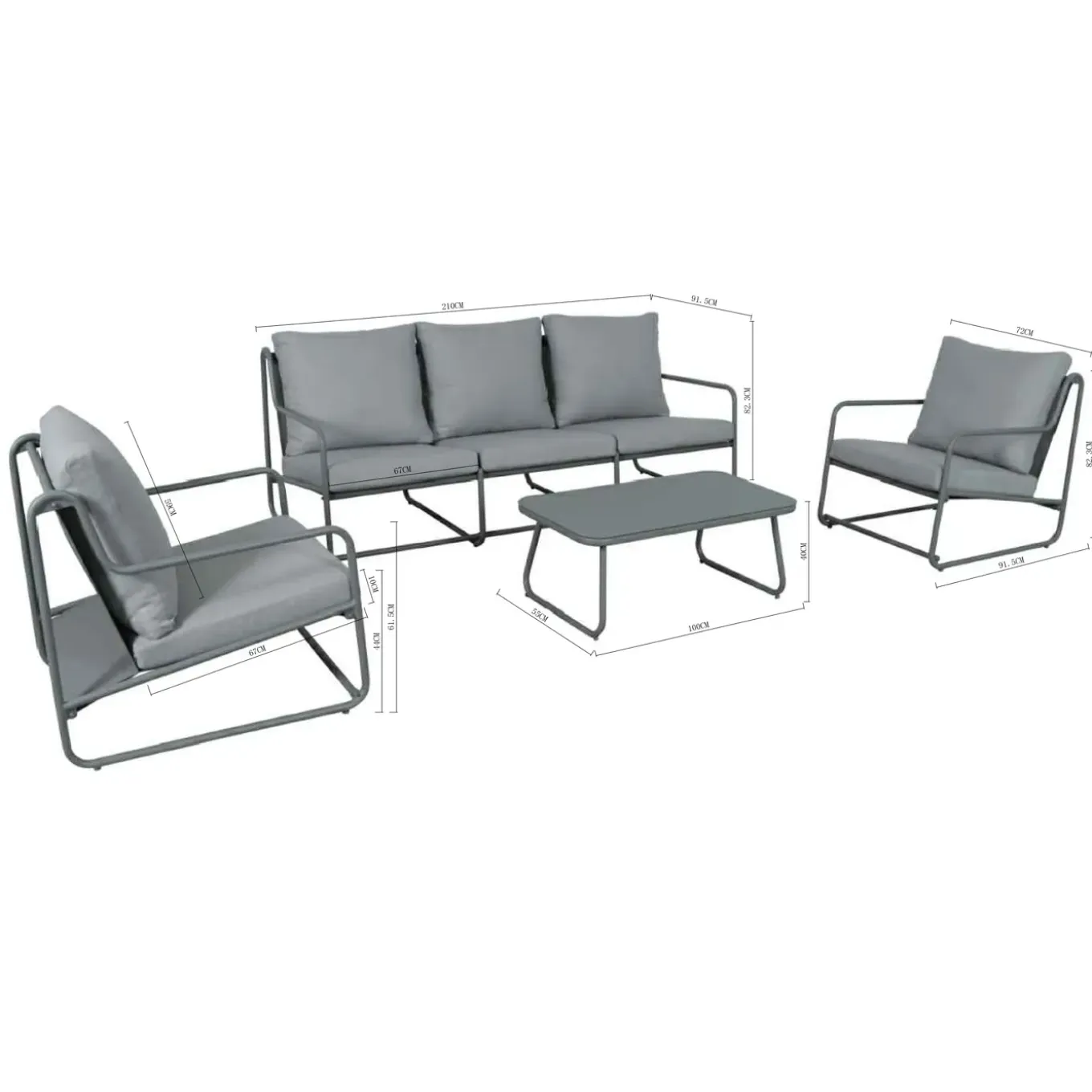 Central Park Loungeset Samos - Aluminium - Grijs - 91,5 x 354cm - 5 Personen
