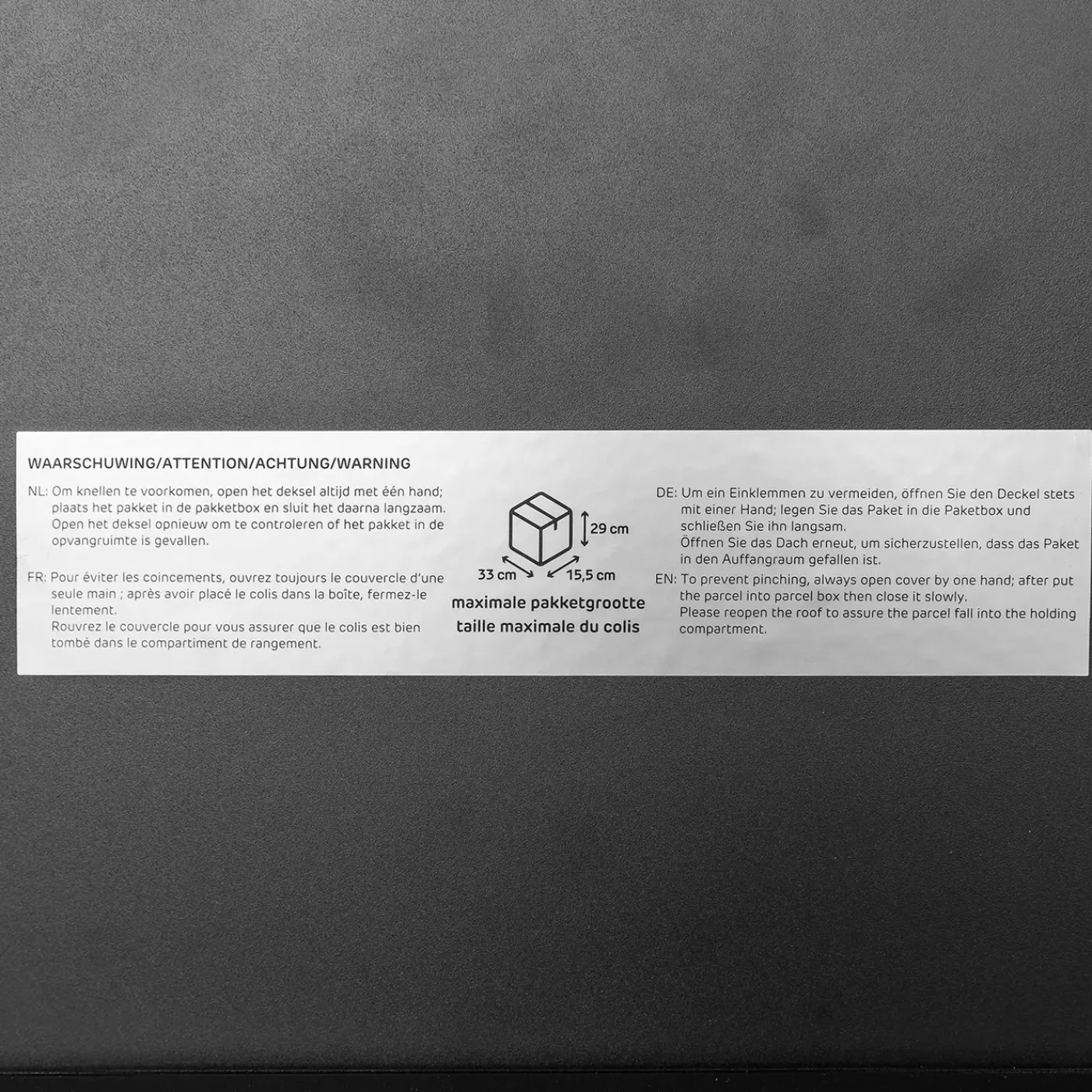 Central Park Pakketbrievenbus Parcelpal 9000 - Staal - Zwart - 39x105x23cm