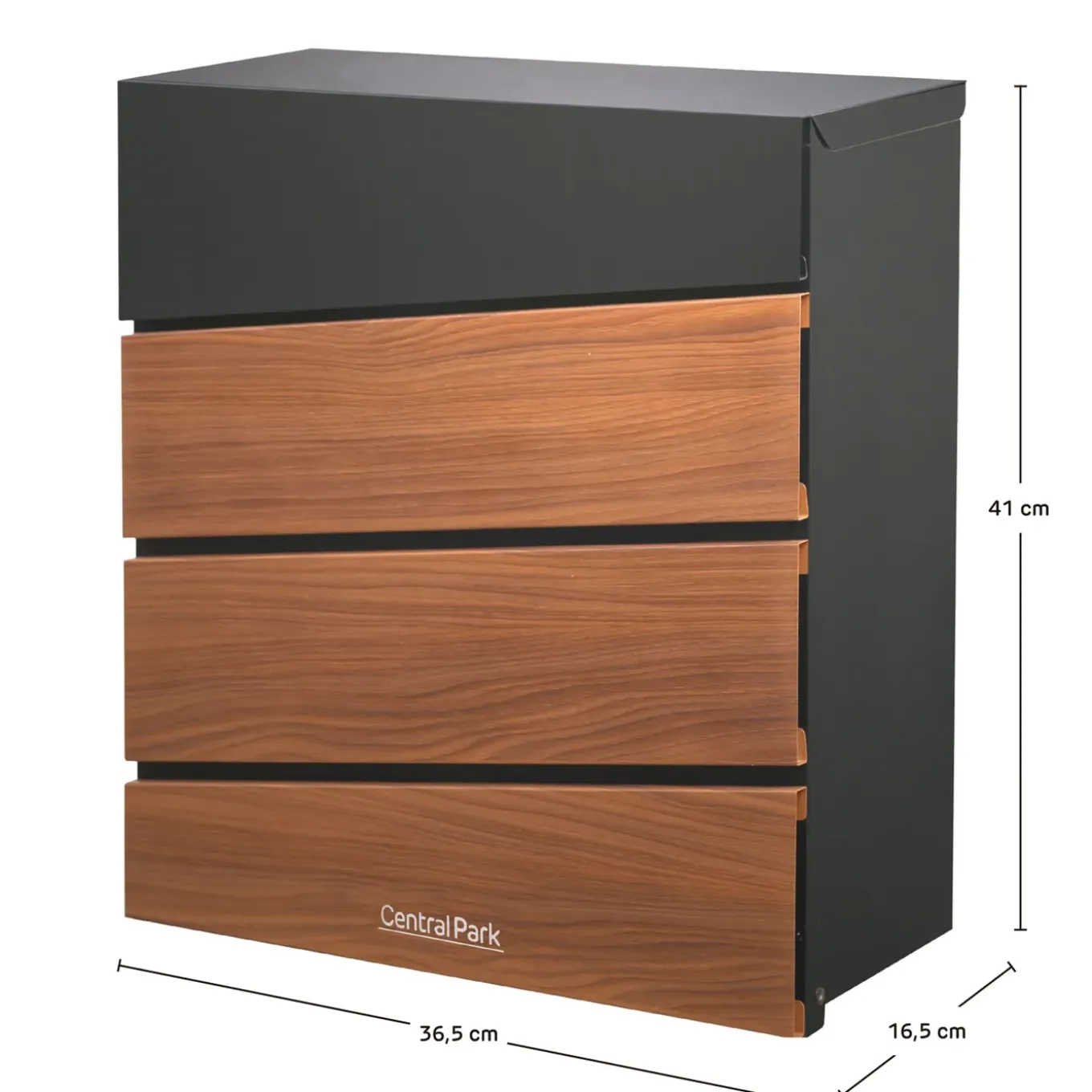 Central Park Wandbrievenbus Mailpal 900WD - Staal - Zwart-Bruin - 36,5x41x16,5cm