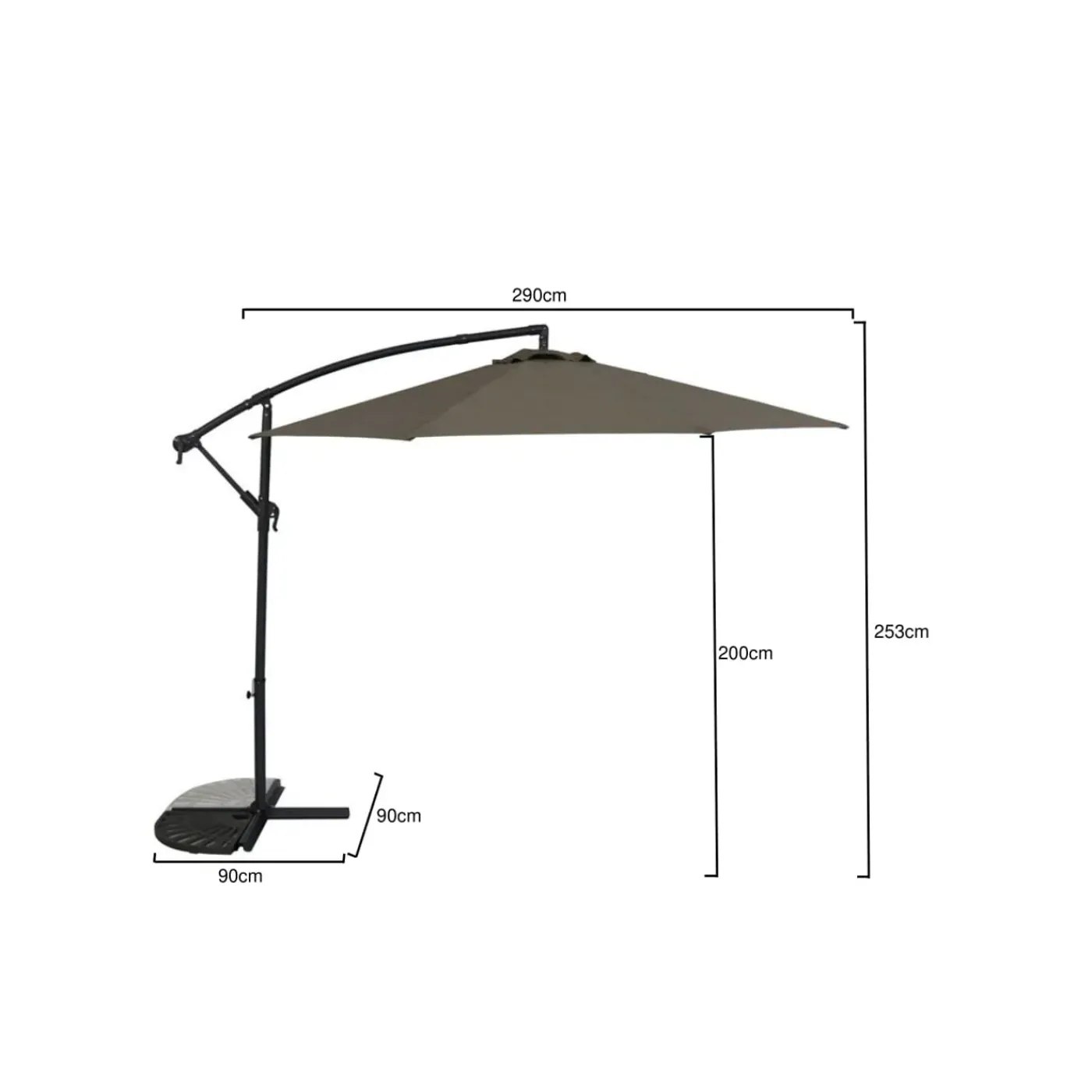 Central Park Zweefparasol Daze - D 290cm - Taupe - Met Opwindmechanisme Kantelbaar 180g/m² Stalen Mast