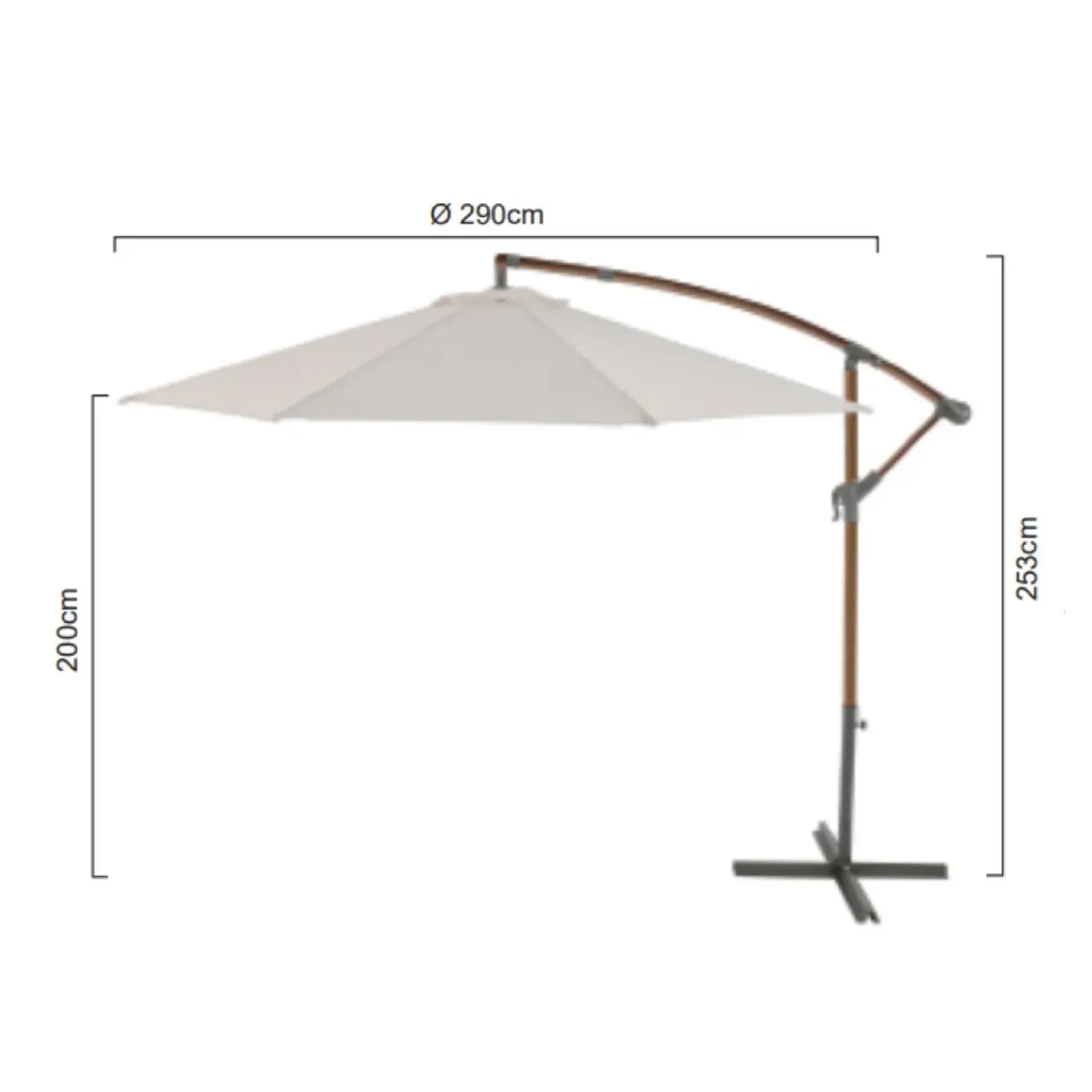 Central Park Zweefparasol Daze - D 300cm - Ecru - Met Opwindmechanisme 180g/m² - Stalen Mast