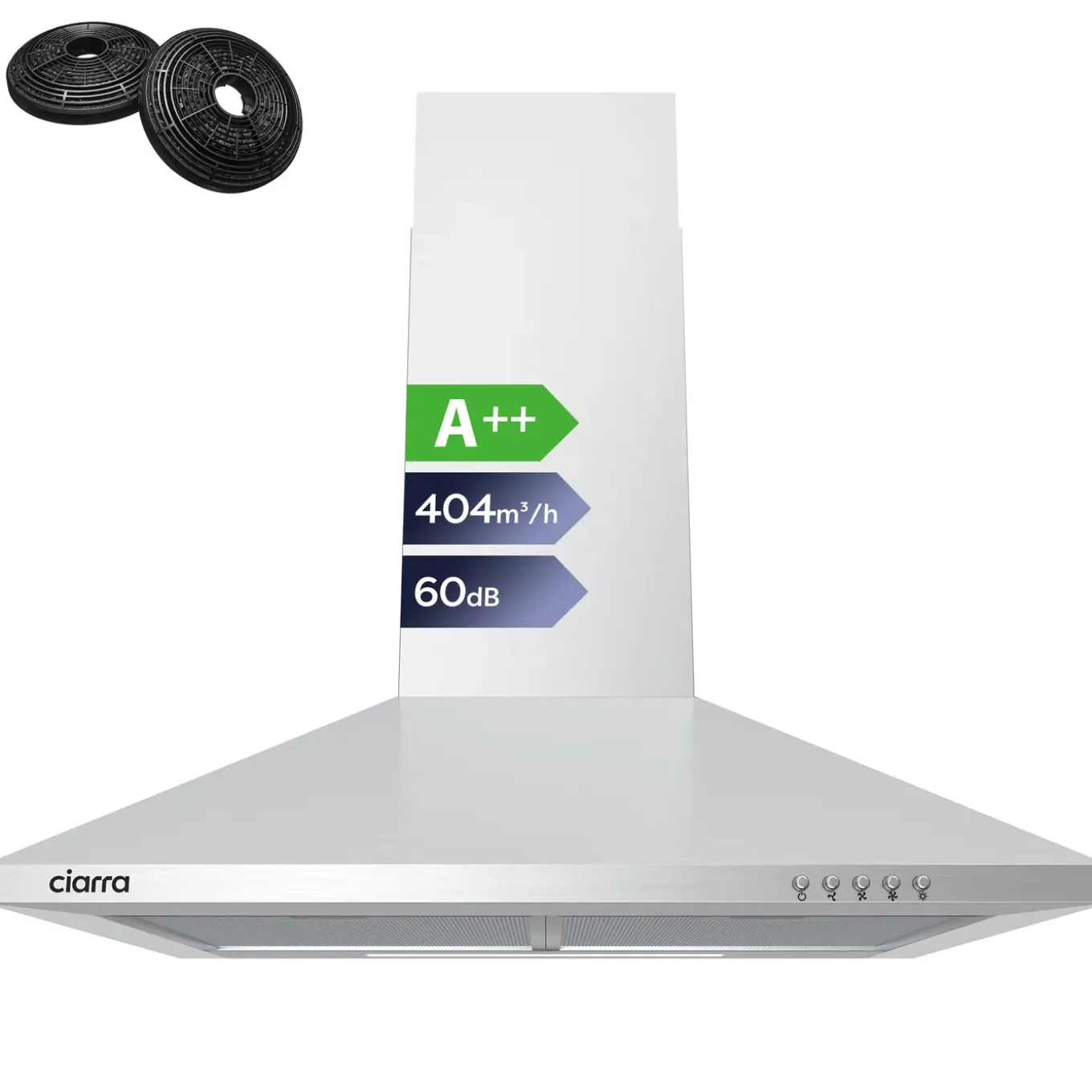 CIARRA Afzuigkap Wandafzuigkap 60 cm - A++ 404m³/h - Recirculatie & Afvoer CBCS6201