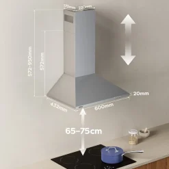 CIARRA Afzuigkap Wandafzuigkap 60 cm - A++ 404m³/h - Recirculatie & Afvoer CBCS6201
