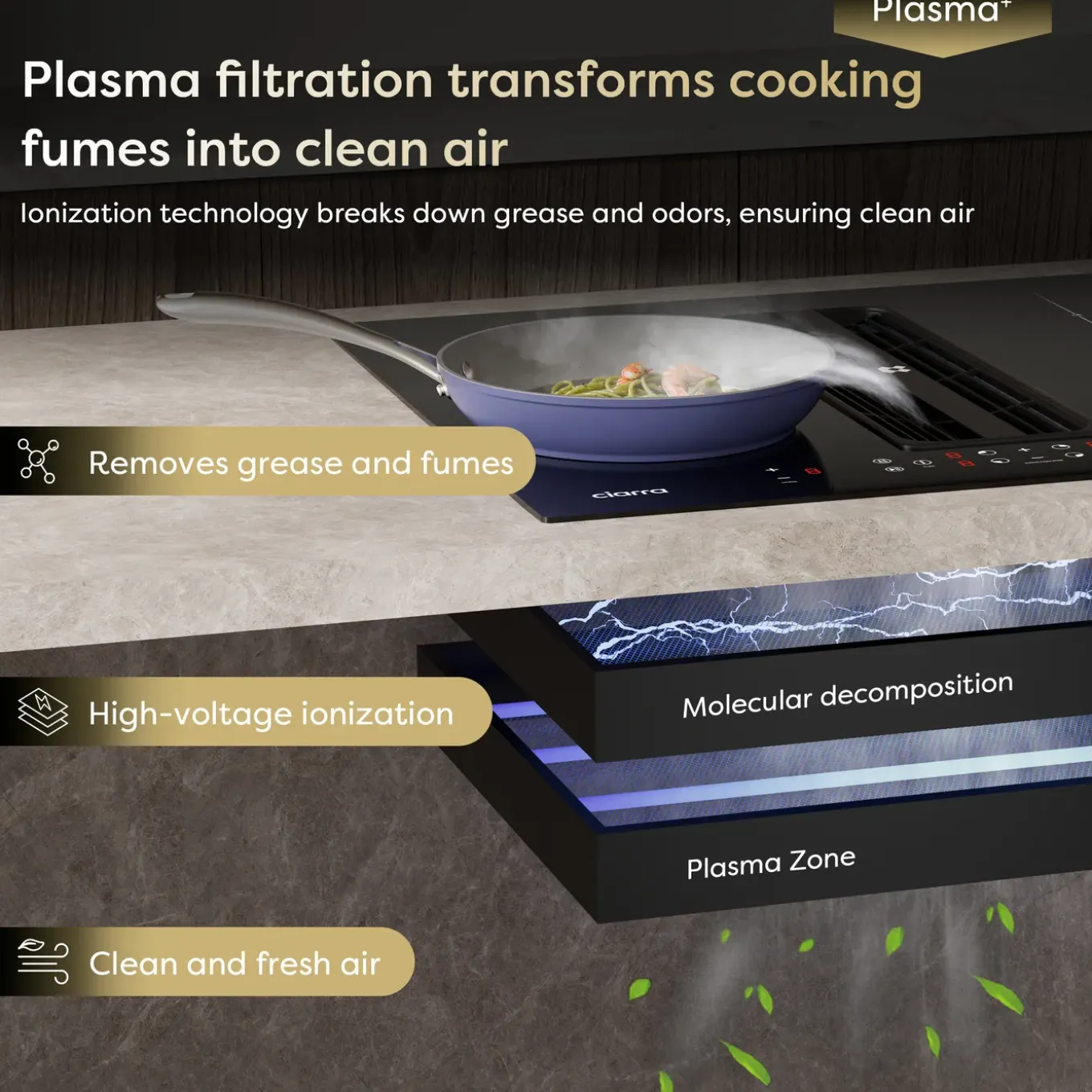 CIARRA Inbouw Inductiekookplaat met Afzuiging - 60 cm - 4 Zones met Flexzone - Boost CBBEH594BBF