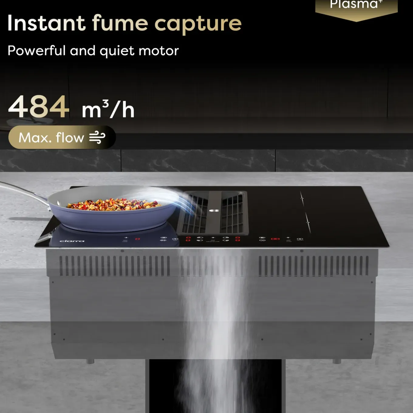 CIARRA Inbouw Inductiekookplaat met Afzuiging - 60 cm - 4 Zones met Flexzone - Boost CBBEH594BBF