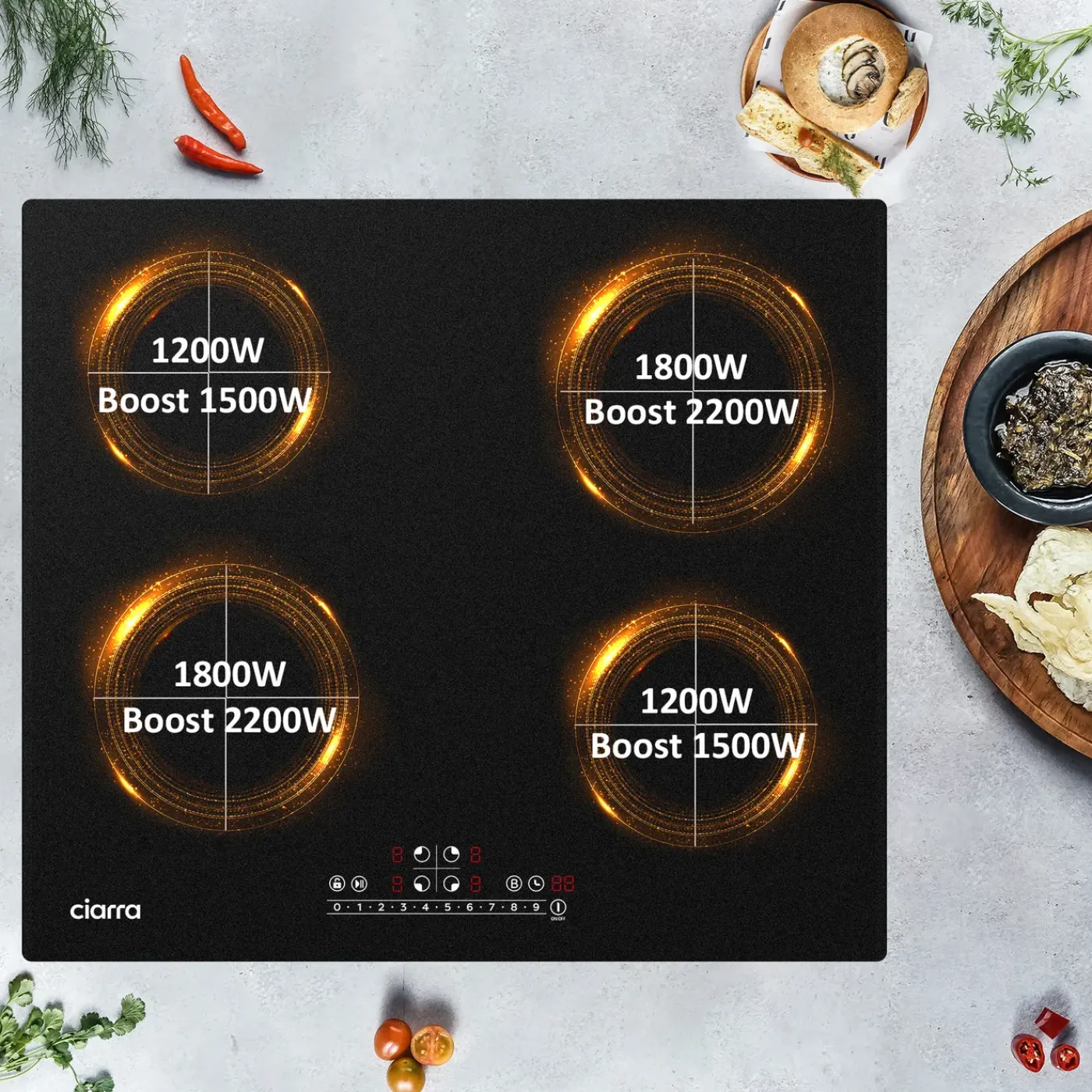CIARRA Inbouw Inductiekookplaat 60cm - Inductie Kookplaat - 4 Zones - Boost 7200W VM4BBIH