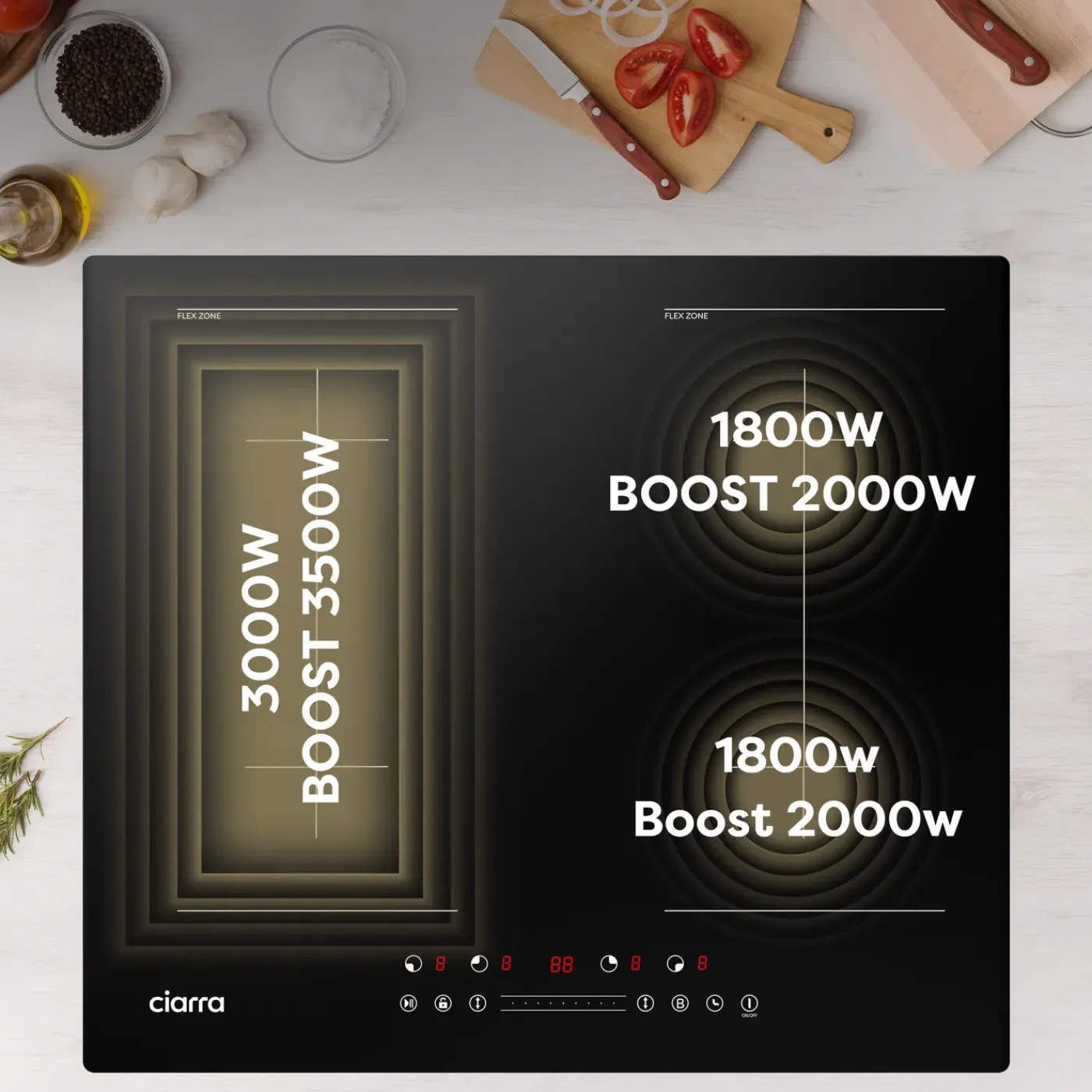 CIARRA Inbouw Inductiekookplaat - 60cm - 4 zones - Boost - 2 flexzones - 7200W VM4BFFBIH