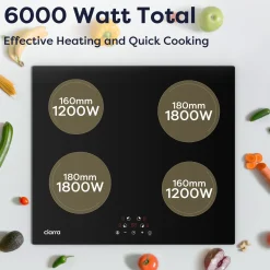 CIARRA Inbouw Inductie Kookplaat 60cm - 4 Zones - 9 Kookstanden - Timers - 6000W VM4BIH-E