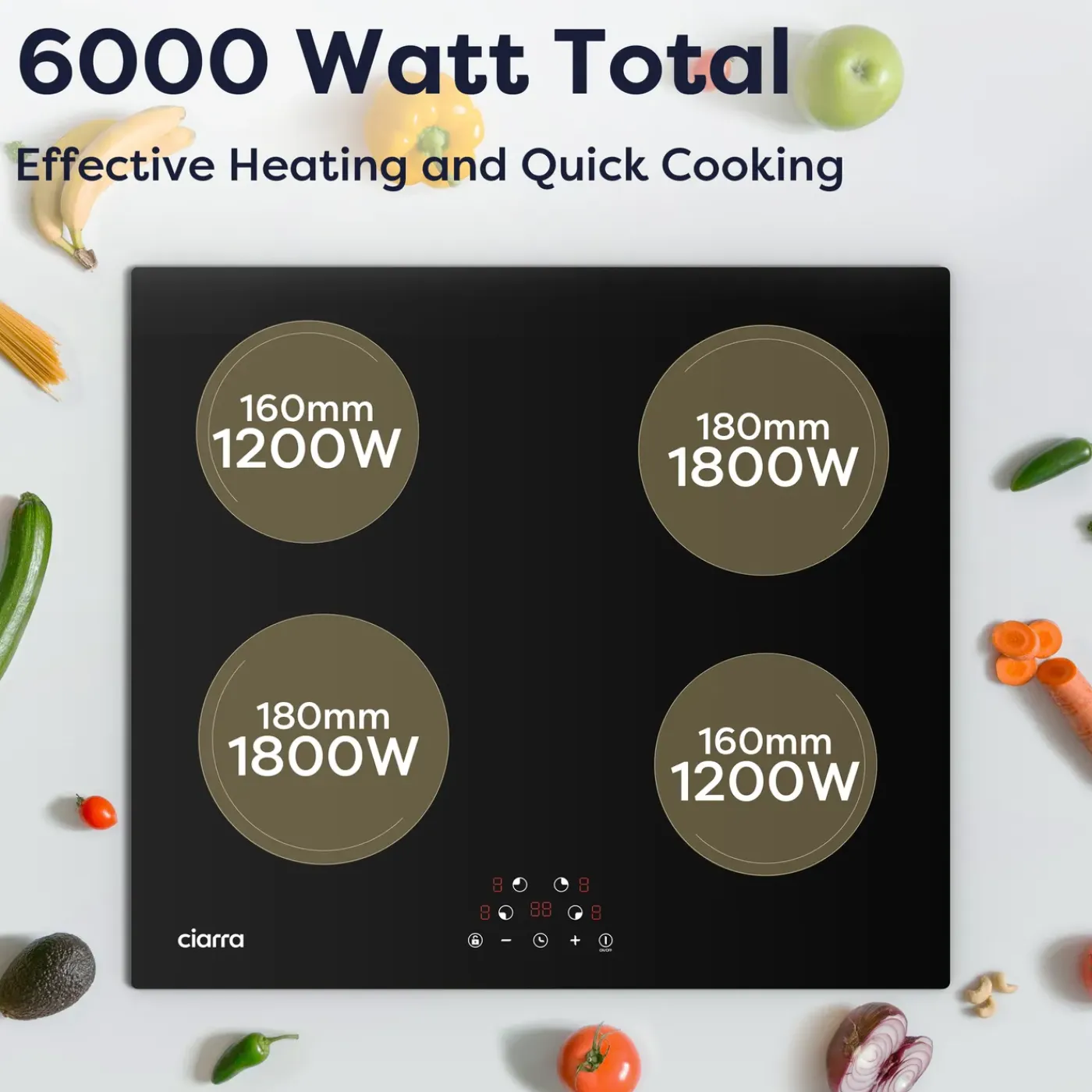 CIARRA Inbouw Inductie Kookplaat 60cm - 4 Zones - 9 Kookstanden - Timers - 6000W VM4BIH-E