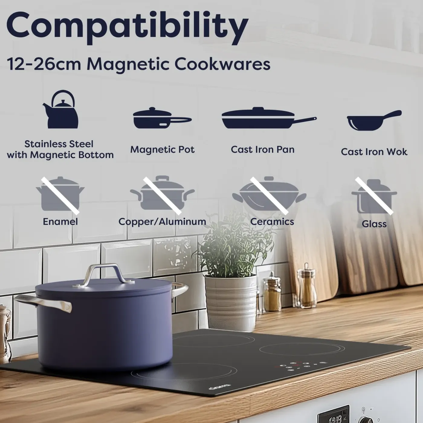 CIARRA Inbouw Inductie Kookplaat 60cm - 4 Zones - 9 Kookstanden - Timers - 6000W VM4BIH-E