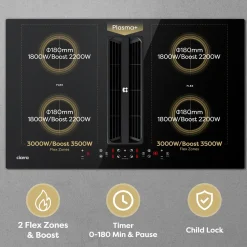 CIARRA Inductiekookplaat met Afzuigkap - 4 zones Plasma⁺ Boost - 2 Flex-Zone - 7165W CBBEH834BBFF