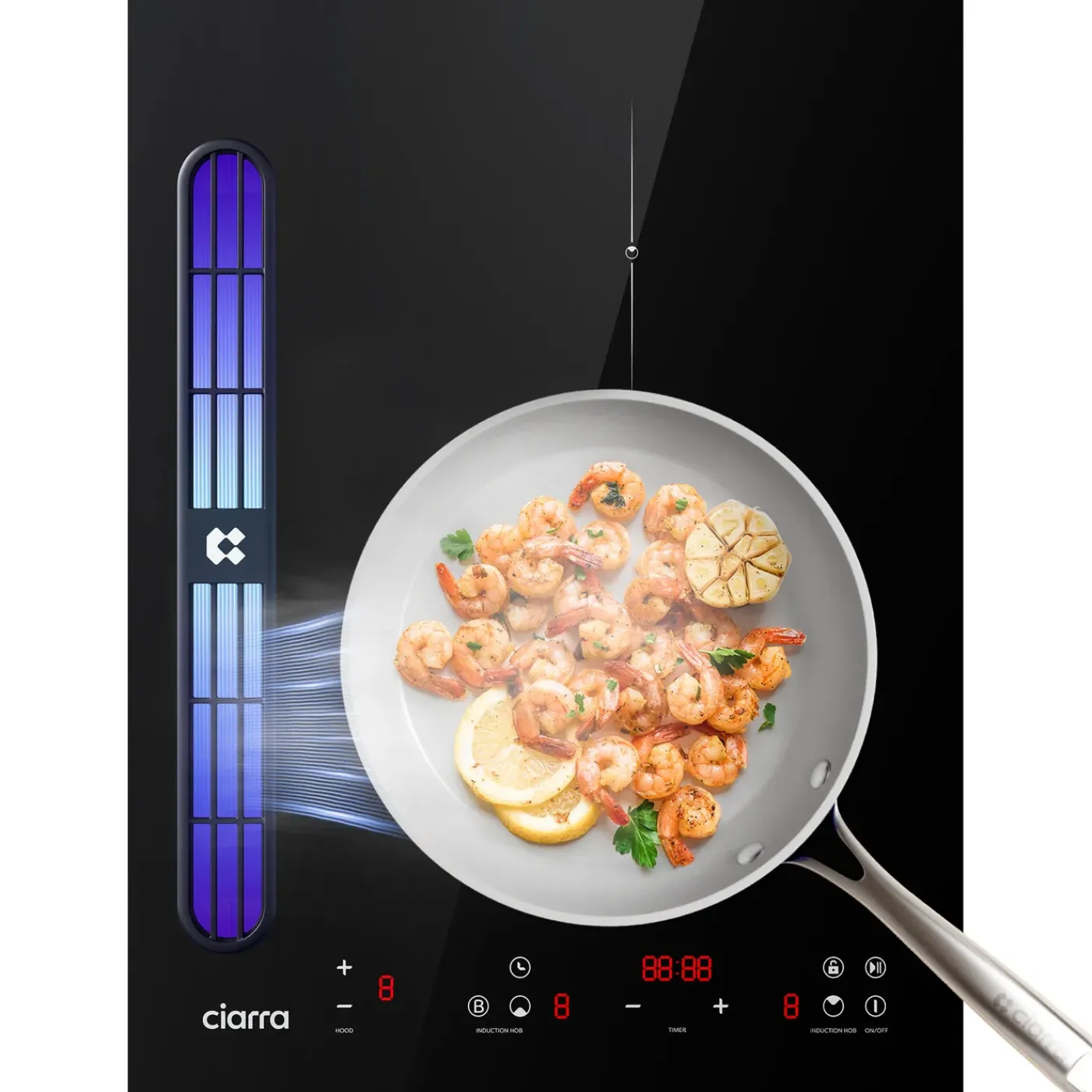 CIARRA Inductiekookplaat met Afzuiging - Plasma + Zeoliet Filtersysteem - Boost - 3365W CBBEH392B