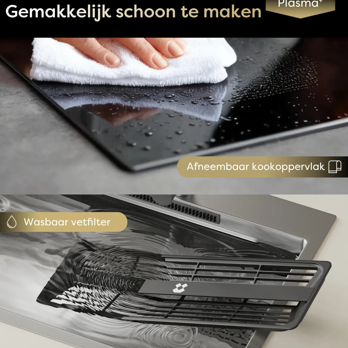 CIARRA Inductiekookplaat met Afzuigkap - 83cm 4 zones - Plasma⁺ Flex-Zone - Boost CBBEH834BBF