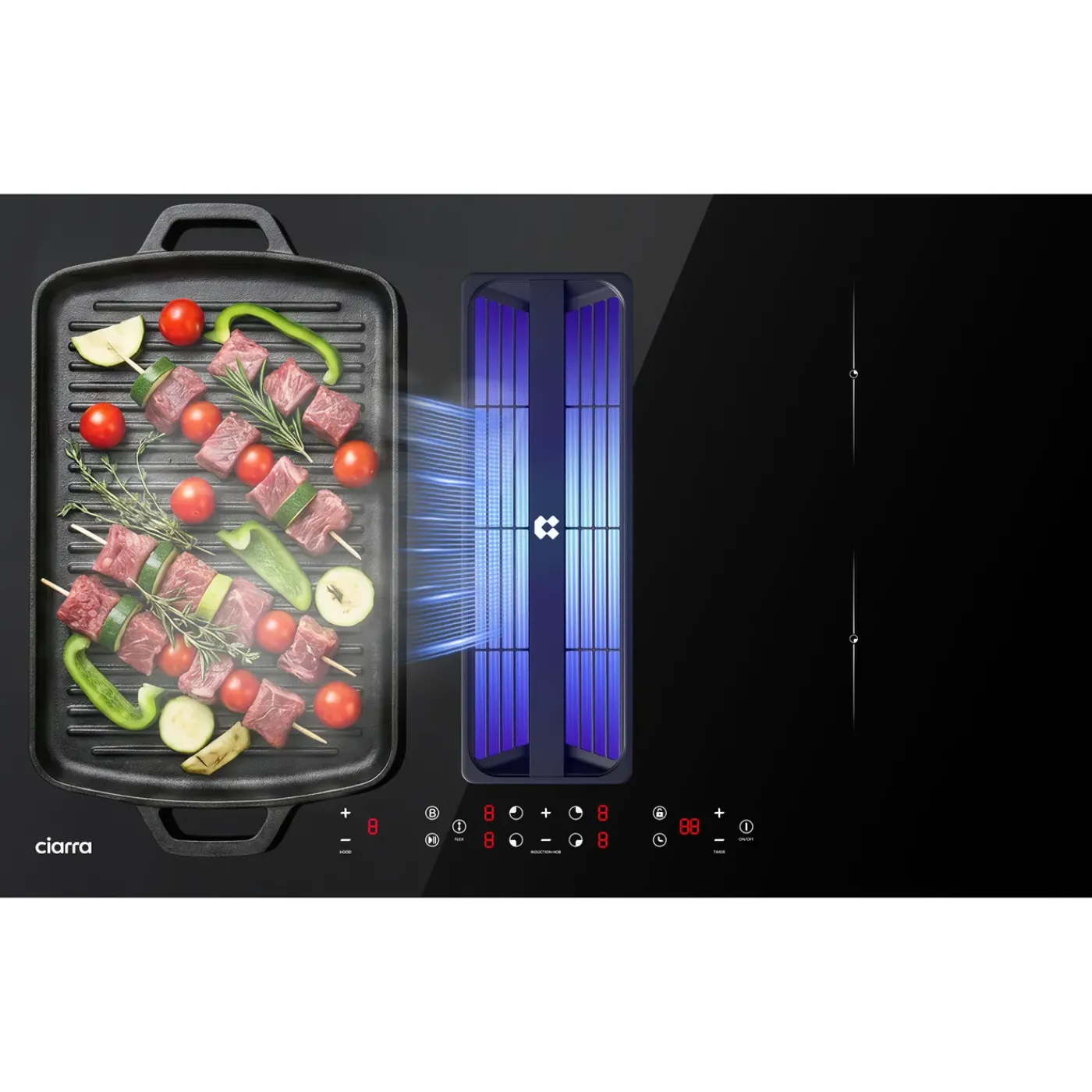 CIARRA Inductiekookplaat met Afzuigkap - 83cm 4 zones - Plasma⁺ Flex-Zone - Boost CBBEH834BBF