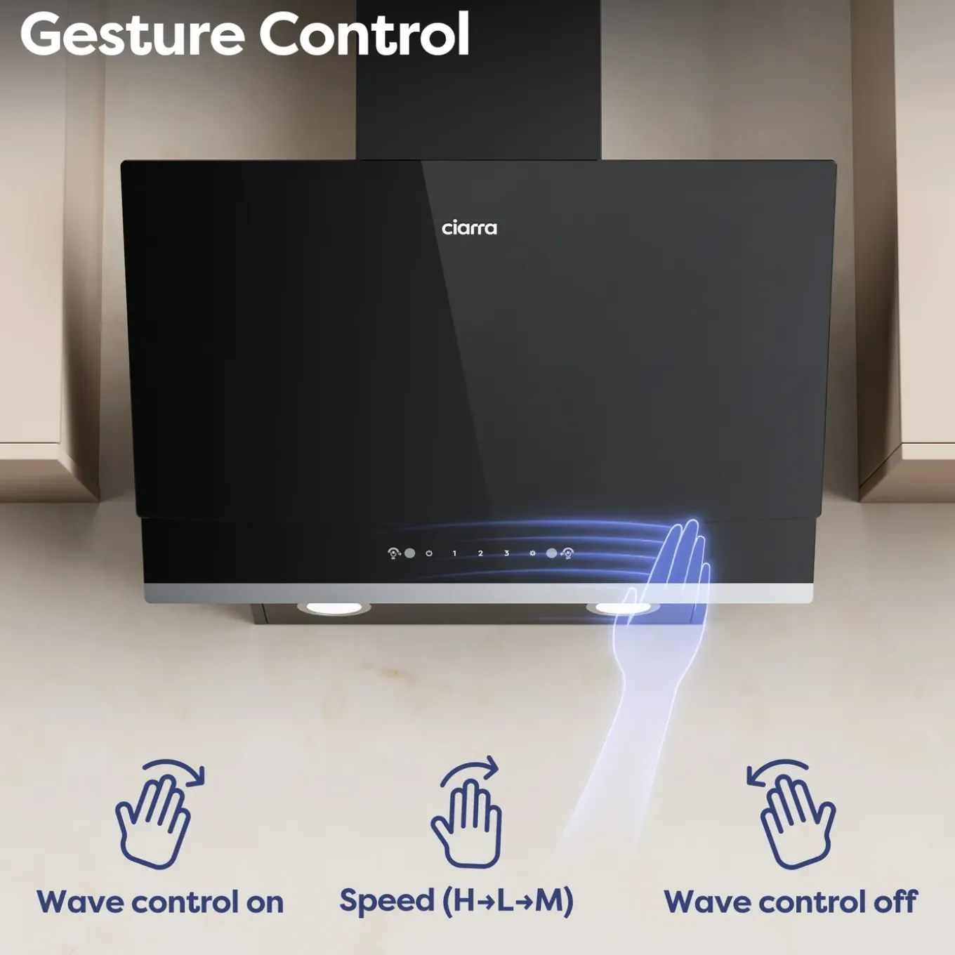 CIARRA Schuine Afzuigkap 60cm - A+++ 710 m³/u -Touch- & Gebaarbediening Glas CBCB6736A