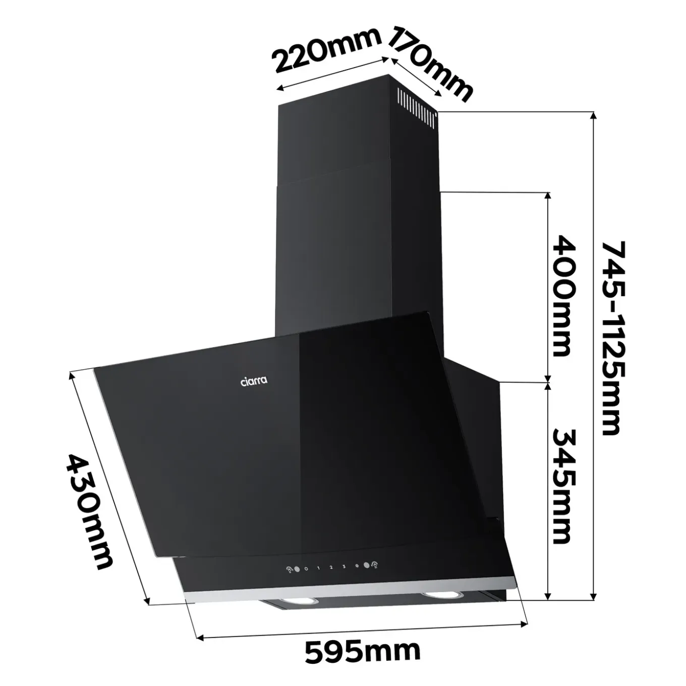 CIARRA Schuine Afzuigkap 60cm - A+++ 710 m³/u -Touch- & Gebaarbediening Glas CBCB6736A