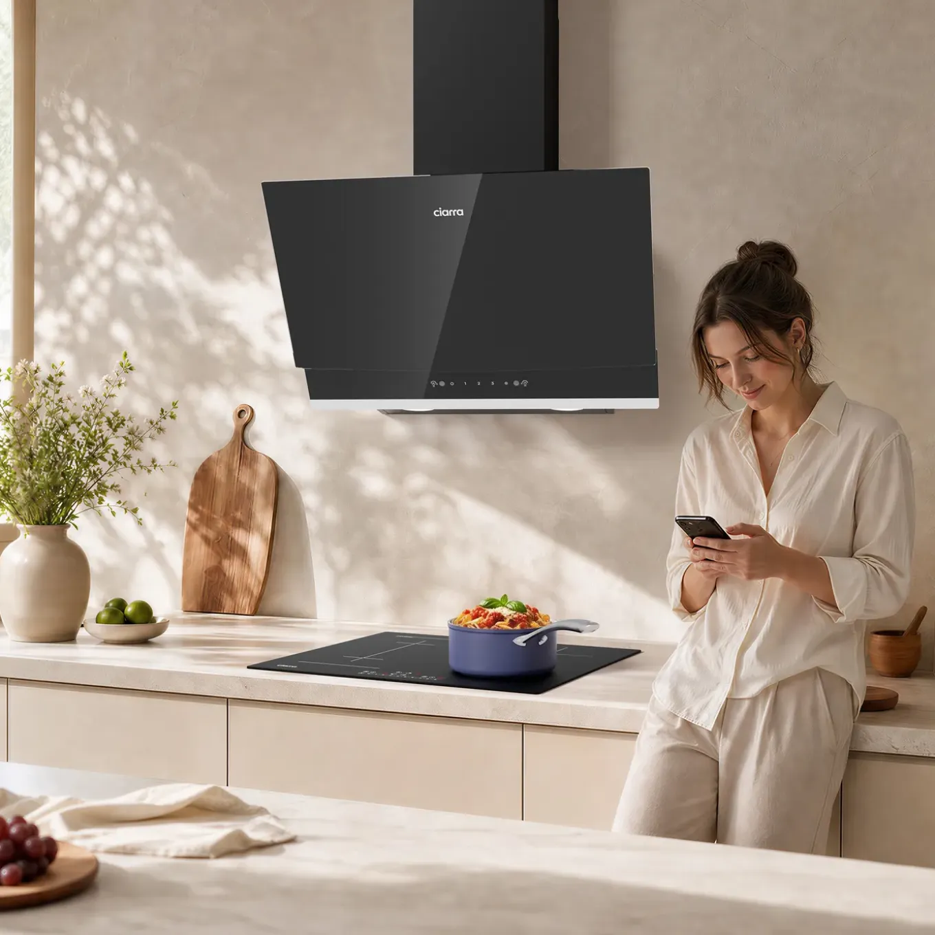 CIARRA Schuine Afzuigkap 60cm - A+++ 710 m³/u -Touch- & Gebaarbediening Glas CBCB6736A