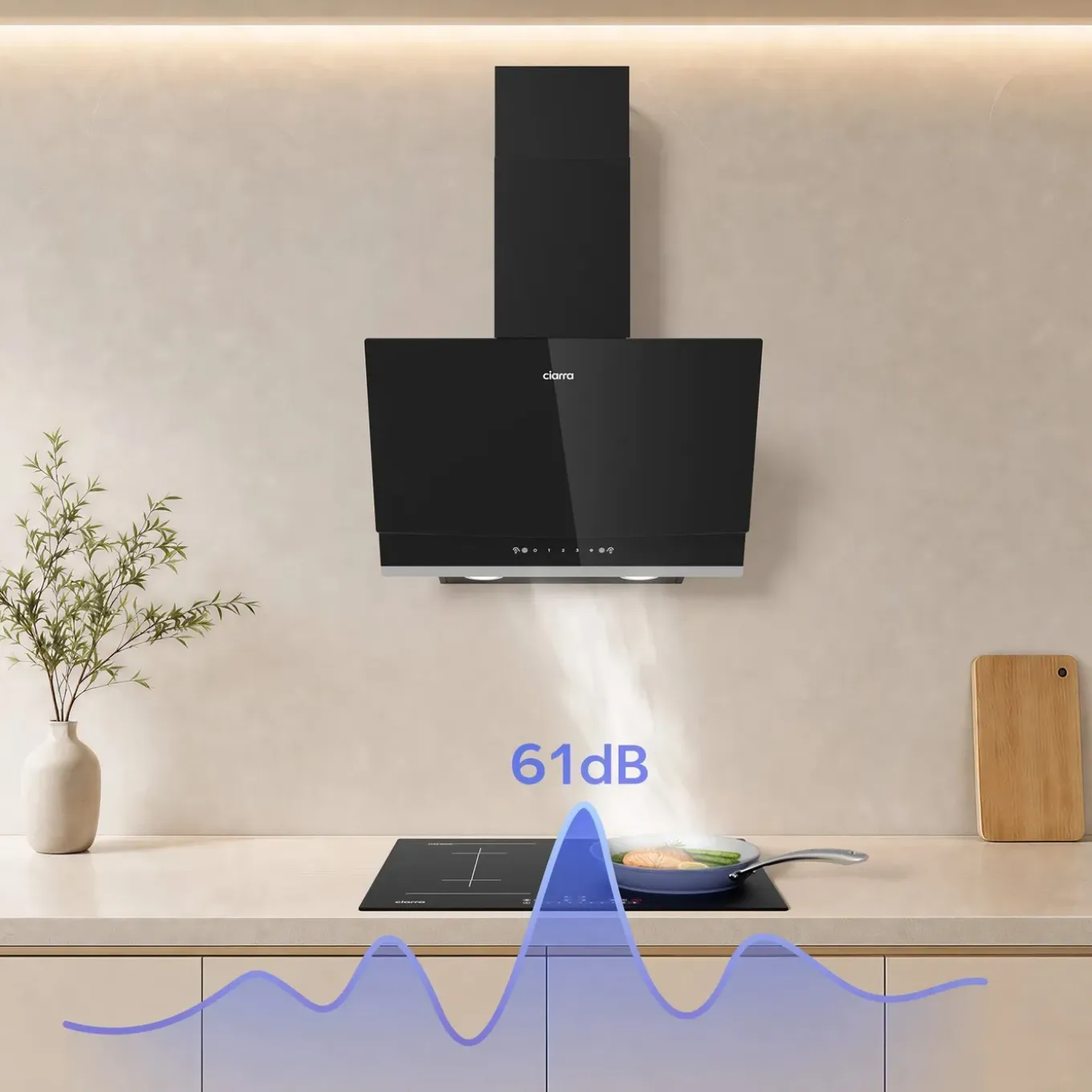CIARRA Schuine Afzuigkap 60cm - A+++ 710 m³/u -Touch- & Gebaarbediening Glas CBCB6736A
