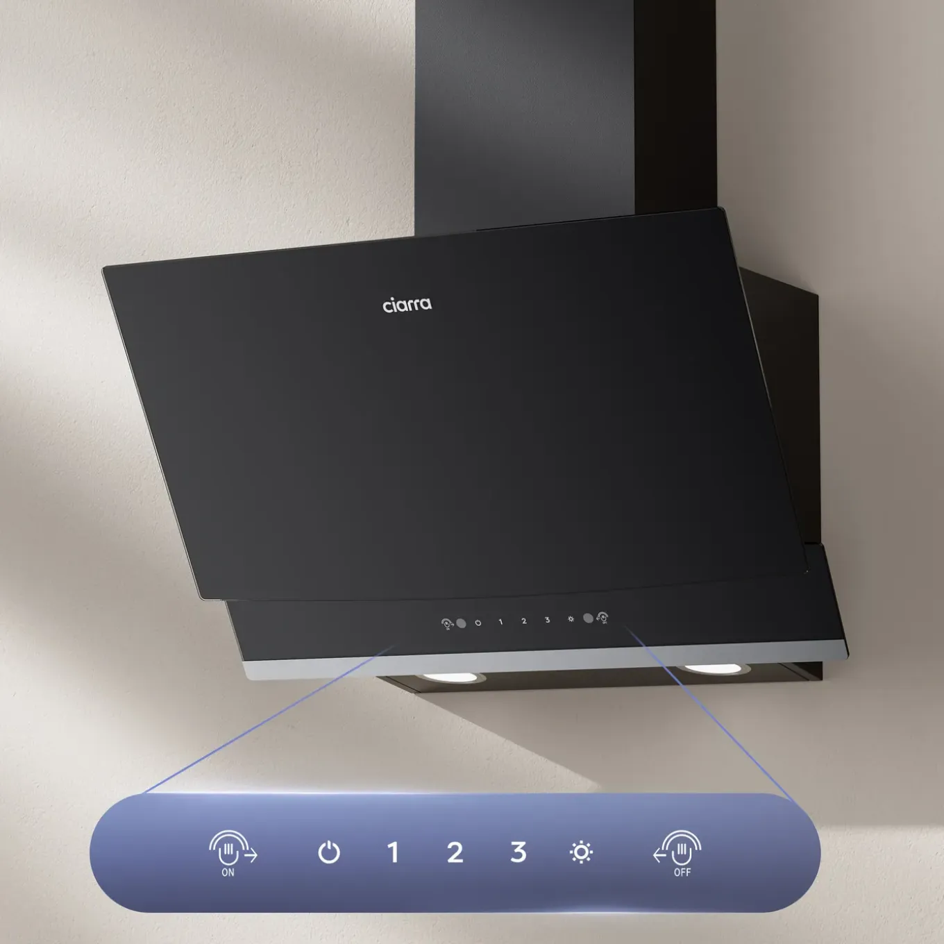 CIARRA Schuine Afzuigkap 60cm - A+++ 710 m³/u -Touch- & Gebaarbediening Glas CBCB6736A
