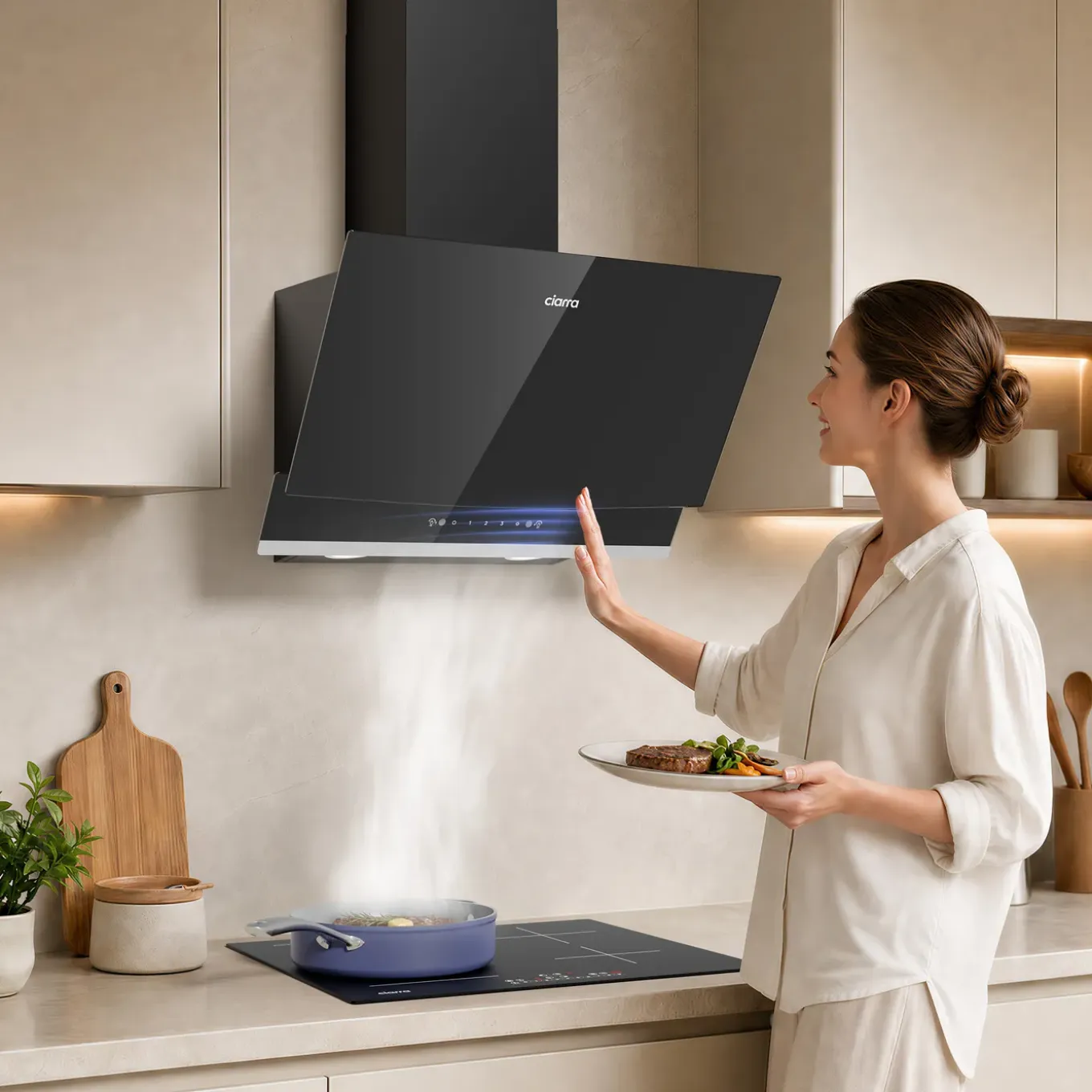 CIARRA Schuine Afzuigkap 60cm - A+++ 710 m³/u -Touch- & Gebaarbediening Glas CBCB6736A