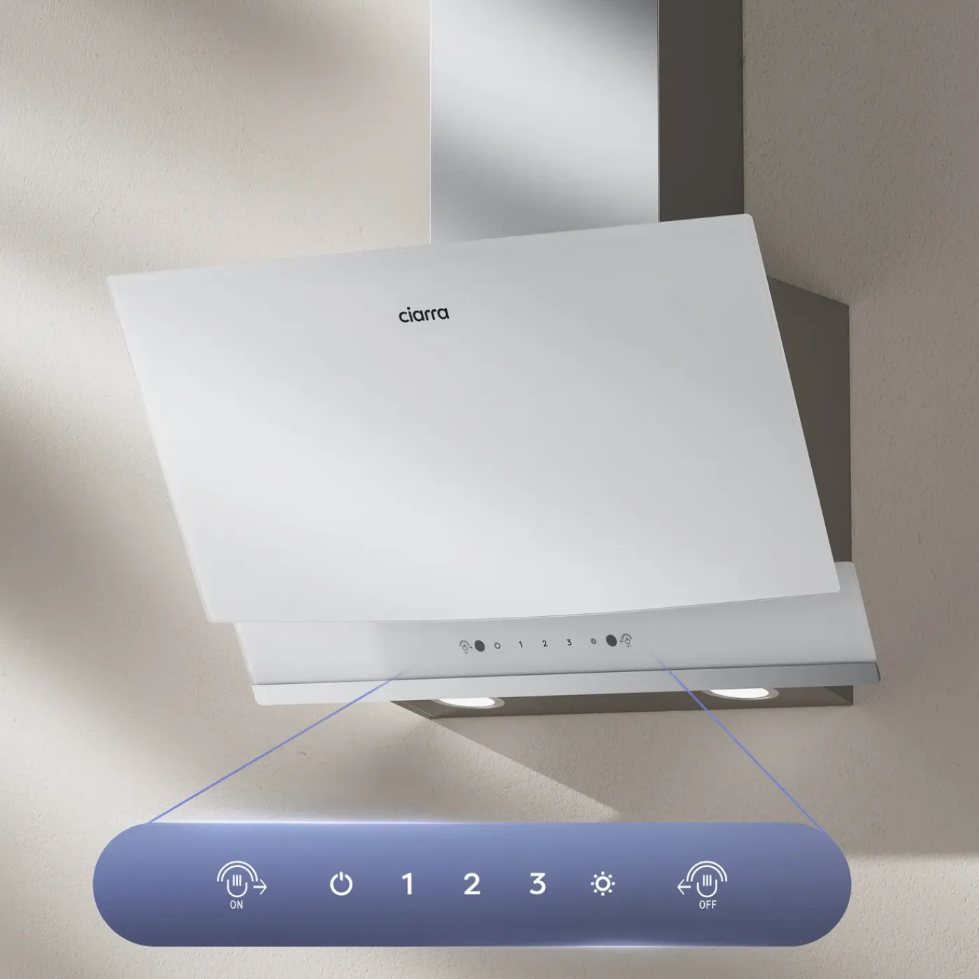 CIARRA Schuine Afzuigkap 60cm - A+++ 710 m³/u - Touch- & Gebaarbediening Glas Wit CBCW6736A