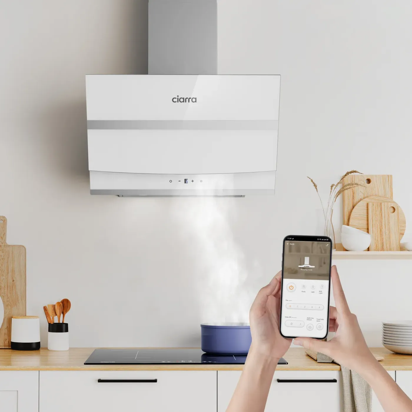 CIARRA Schuine Afzuigkap 60cm - A+++ 650 m³/u Wifi-app & Touch Control - Booster Wit CA6736NW