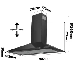 CIARRA Wandafzuigkap Afzuigkap - 90 cm 370 m³/u - LED-Verlichting Zwart CAB9201A