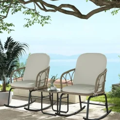 CIPACHO - Gele Pe-rotan Tuinset - 3-delig: 2 Schommelstoelen En Tafel - 63x82x75 Cm