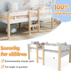Cipacho - Halfhoog Kinderbed - Wit En Eik - Massief Grenen - 90x190 Cm