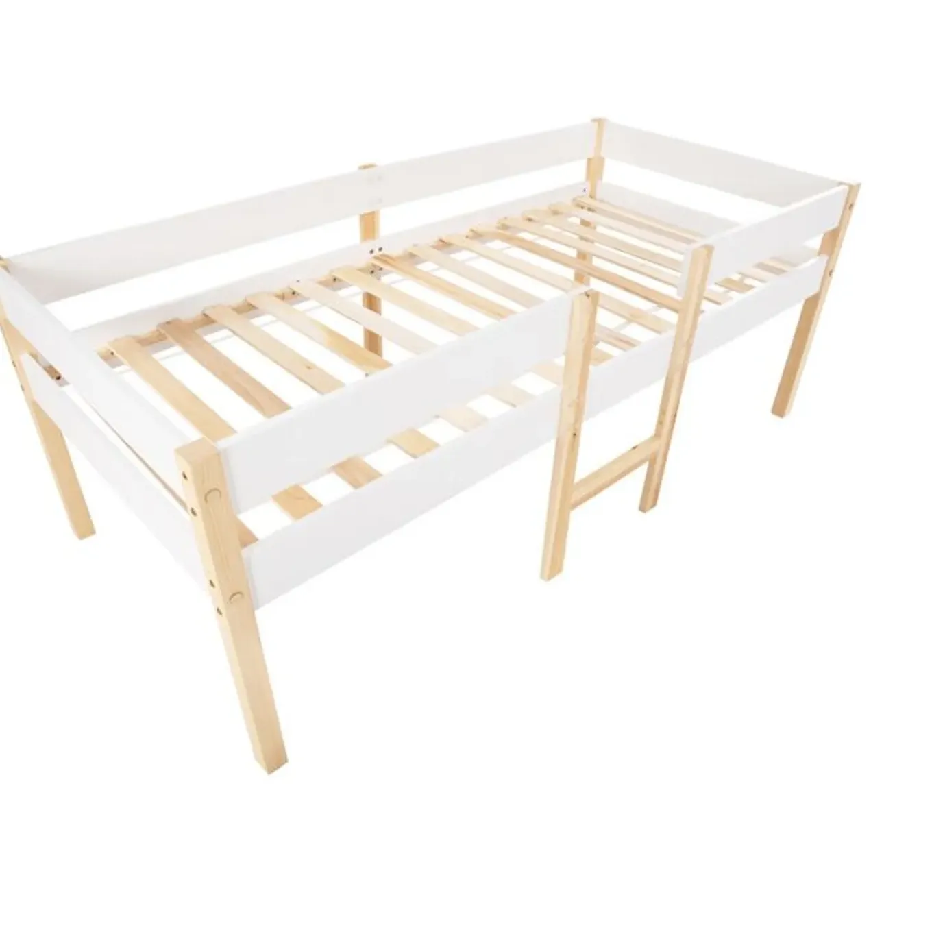 Cipacho - Halfhoog Kinderbed - Wit En Eik - Massief Grenen - 90x190 Cm