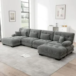 Cipacho - Modulaire Bank Cloud Couch - Grijs - Met Poefs - 406x145x81 Cm