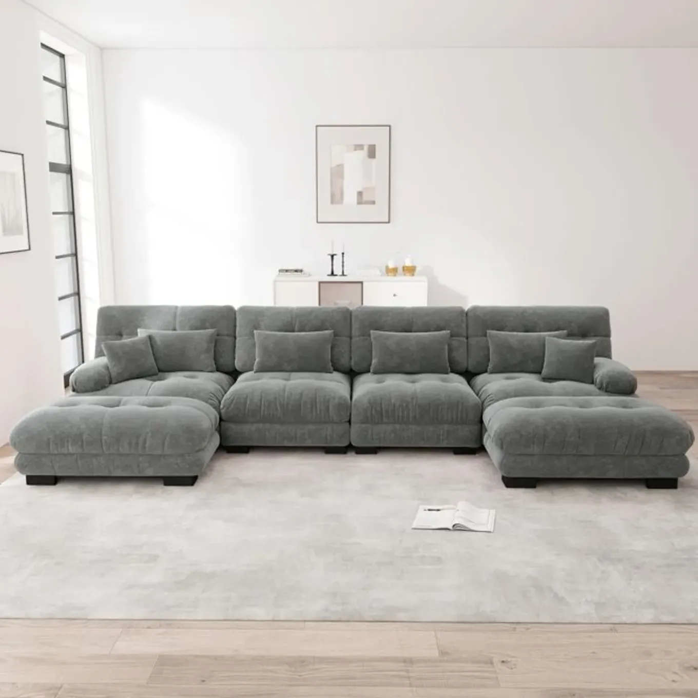 Cipacho - Modulaire Bank Cloud Couch - Grijs - Met Poefs - 406x145x81 Cm