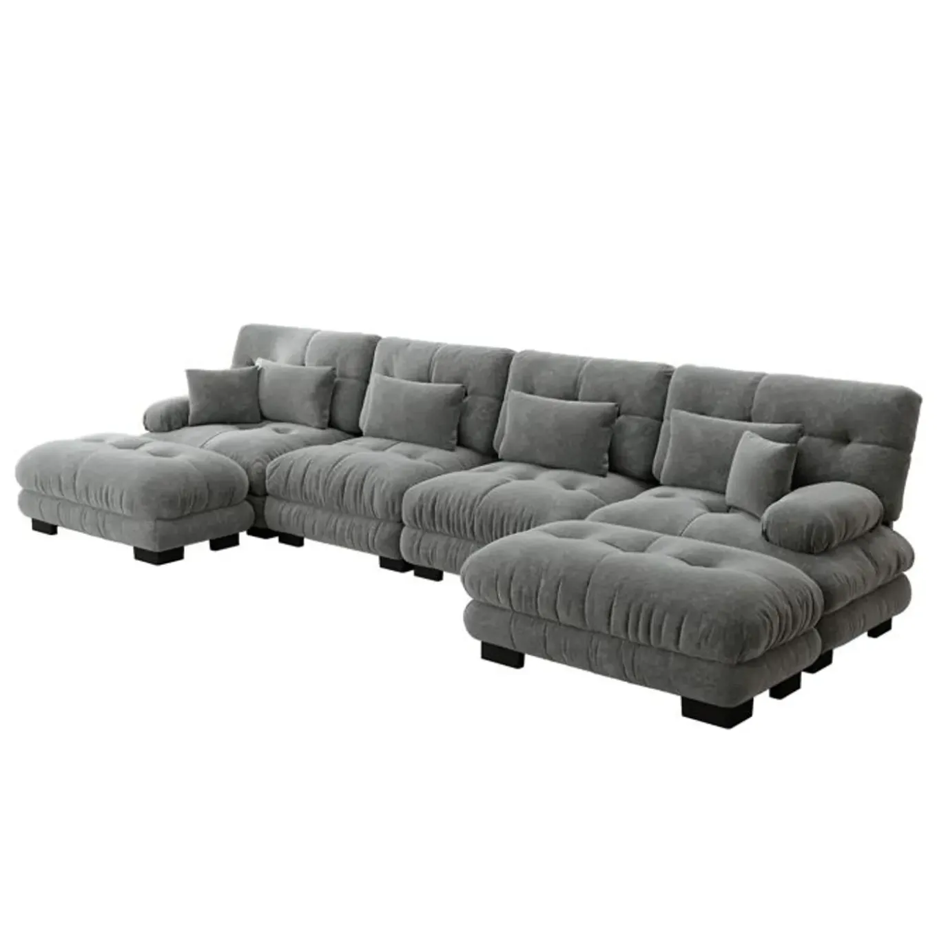 Cipacho - Modulaire Bank Cloud Couch - Grijs - Met Poefs - 406x145x81 Cm