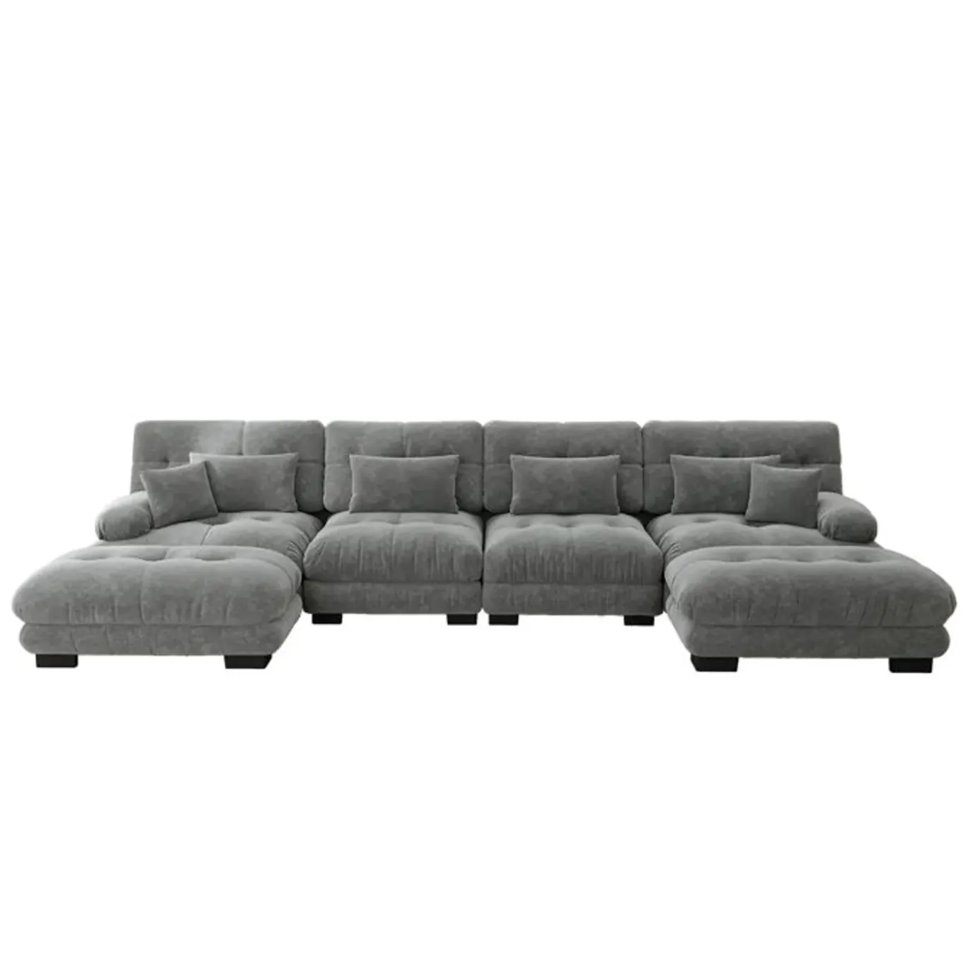 Cipacho - Modulaire Bank Cloud Couch - Grijs - Met Poefs - 406x145x81 Cm