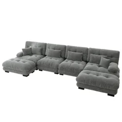 Cipacho - Modulaire Bank Cloud Couch - Grijs - Met Poefs - 406x145x81 Cm