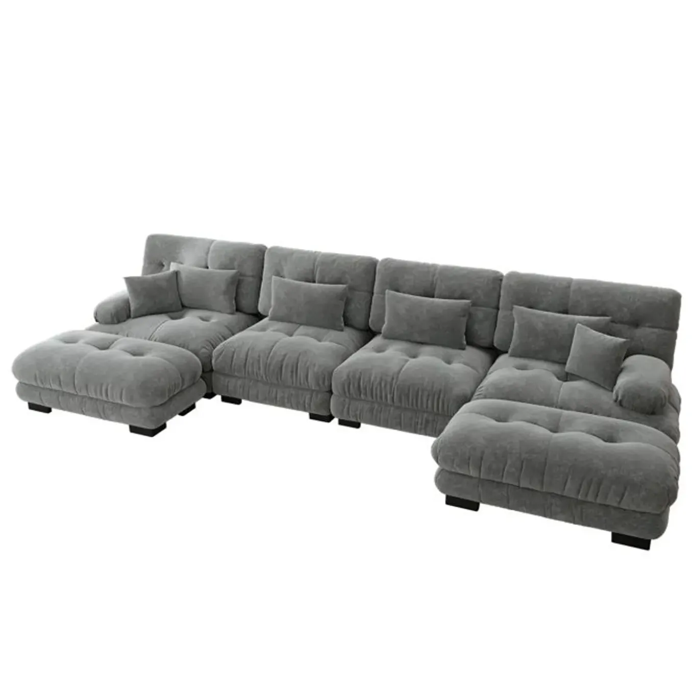 Cipacho - Modulaire Bank Cloud Couch - Grijs - Met Poefs - 406x145x81 Cm
