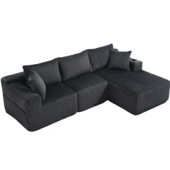 Cipacho - Modulaire Bankstel - Grijs - Ribfluweel - 2 Elementen - 257x160x62 Cm