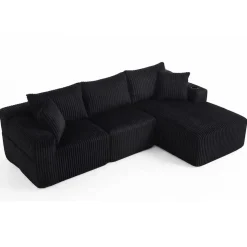 Cipacho - Modulaire Bank - Zwarte Ribfluweel - Chaise Longue En 2-zits - 257x160x62 Cm