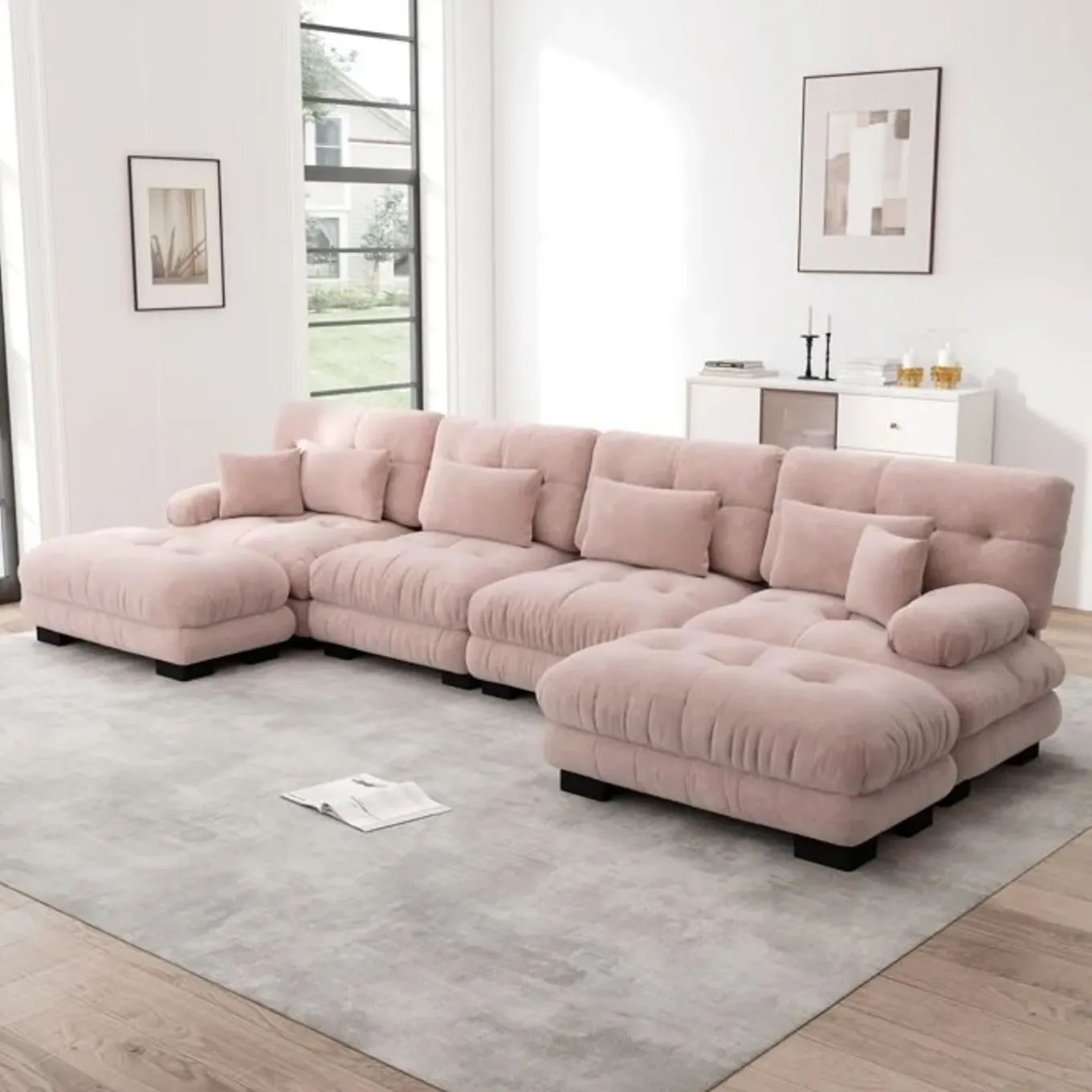 Cipacho - Modulaire Hoekbank - Cloud Couch - Roze - Vintage Chenille - 406x145x81 Cm