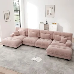 Cipacho - Modulaire Hoekbank - Cloud Couch - Roze - Vintage Chenille - 406x145x81 Cm